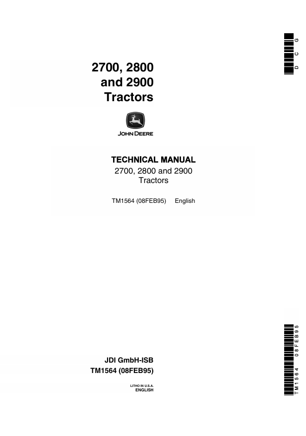 JOHN DEERE 2700, 2800 AND 2900 TRACTOR TECHNICAL MANUAL TM1564
