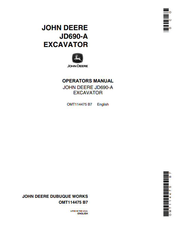 JOHN DEERE JD690-A EXCAVATOR OPERATOR MANUAL OMT114475