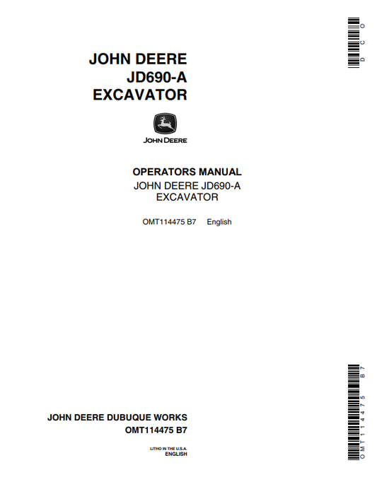 JOHN DEERE JD690-A EXCAVATOR OPERATOR MANUAL OMT114475