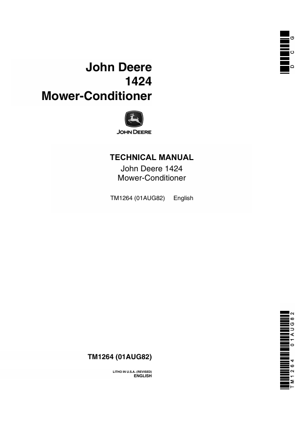 JOHN DEERE 1424 MOWER-CONDITIONER TECHNICAL MANUAL TM1264