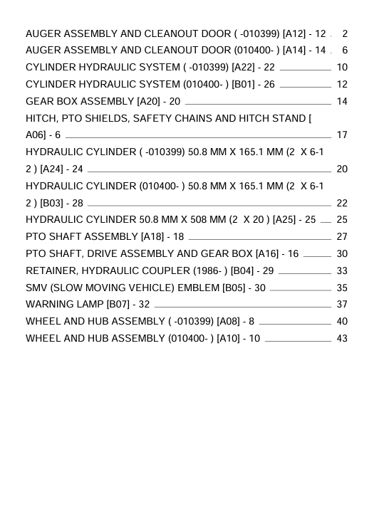 JOHN DEERE 500 GRAIN CART PARTS CATALOGUE MANUAL PC2070