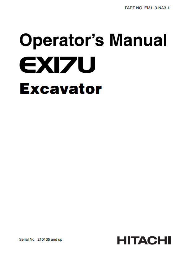 HITACHI EX17U EXCAVATOR OPERATOR MANUAL EM1L3NA31