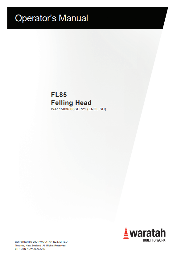 WARATAH FL85 FELLING HEAD OPERATOR MANUAL WA115036
