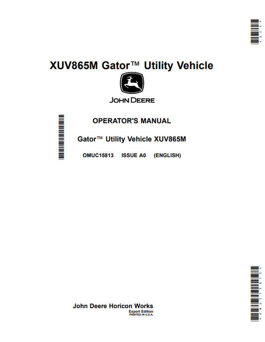JOHN DEERE XUV865M GATOR™ UTILITY VEHICLE OPERATOR MANUAL OMUC15813