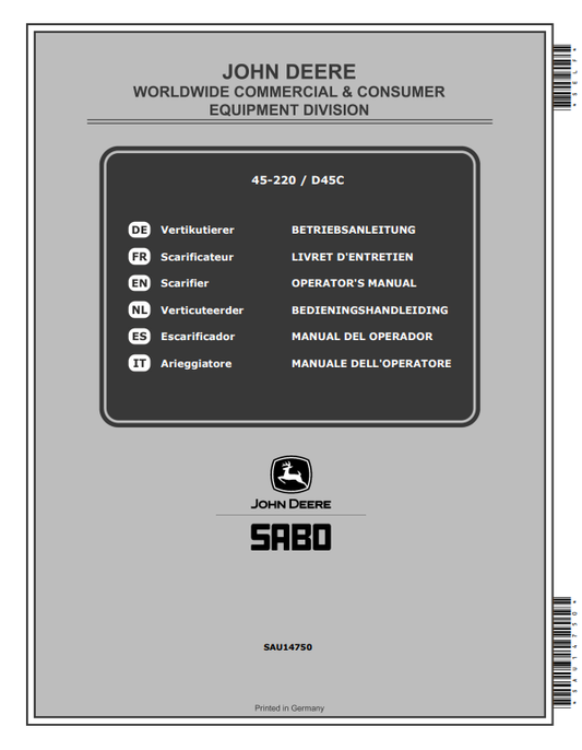JOHN DEERE 45-220, D45C SCARIFIERS OPERATOR MANUAL SAU14750