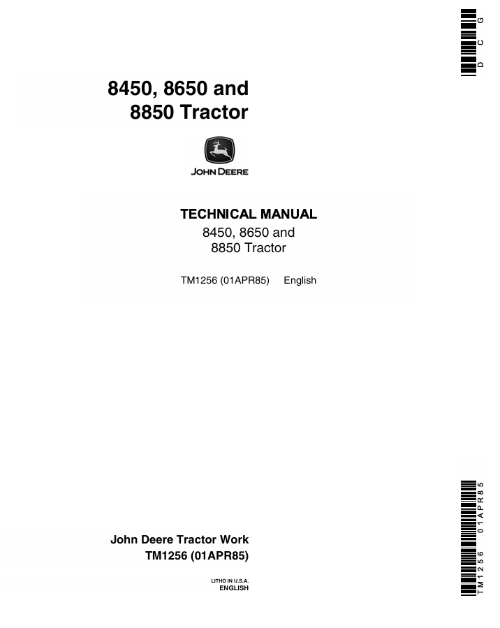 JOHN DEERE 8450, 8650 AND 8850 TRACTOR TECHNICAL MANUAL TM1256