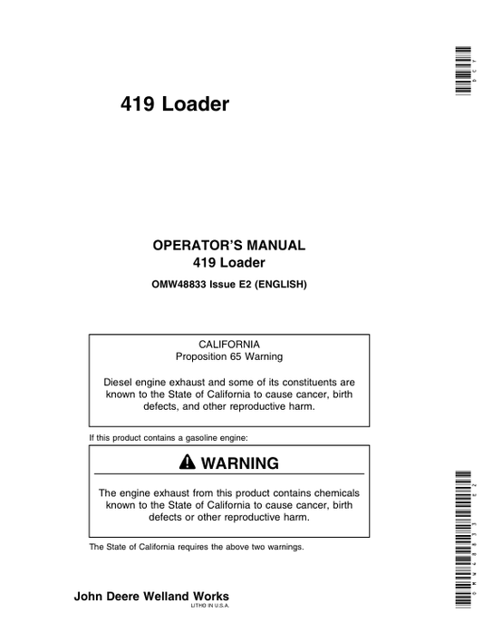 JOHN DEERE 419 LOADER OPERATOR MANUAL OMW48833