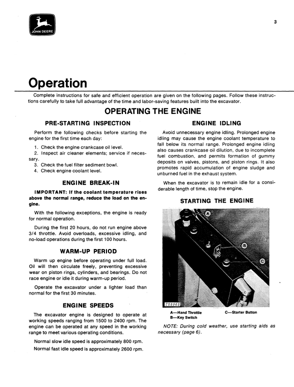 JOHN DEERE JD690-A EXCAVATOR OPERATOR MANUAL OMT114475