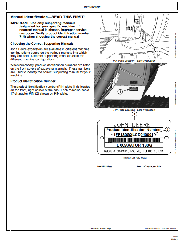 JOHN DEERE 130G EXCAVATOR OPERATOR MANUAL OMT308597
