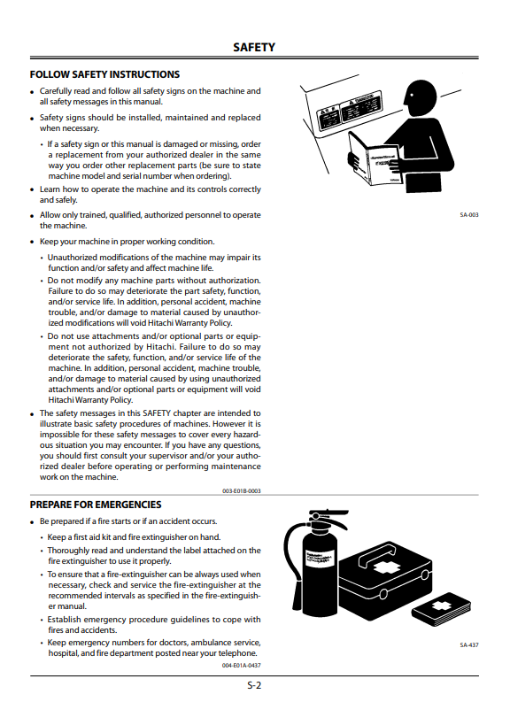 HITACHI ZAXIS 240LC-3, 270LC-3, 350LC-3 HYDRAULIC EXCAVATOR OPERATOR MANUAL EM1V1NA11