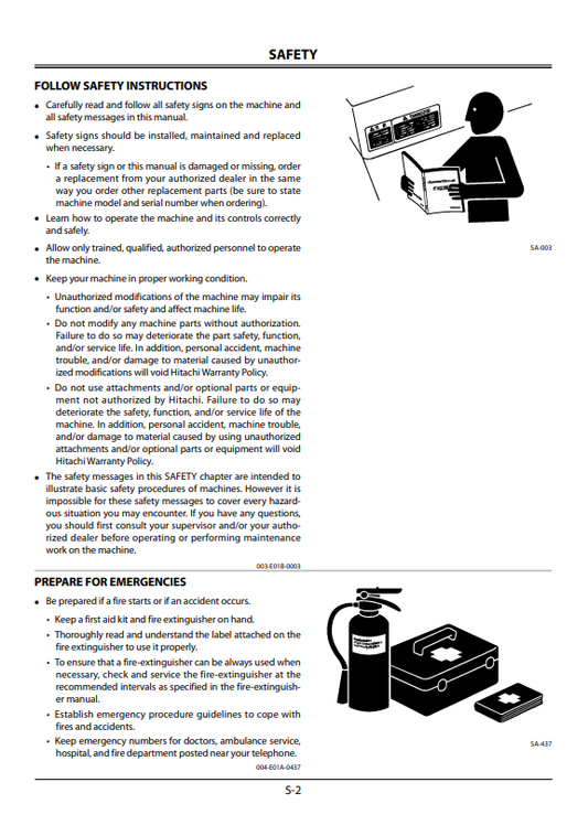 HITACHI ZAXIS 240LC-3, 270LC-3, 350LC-3 HYDRAULIC EXCAVATOR OPERATOR MANUAL EM1V1NA11