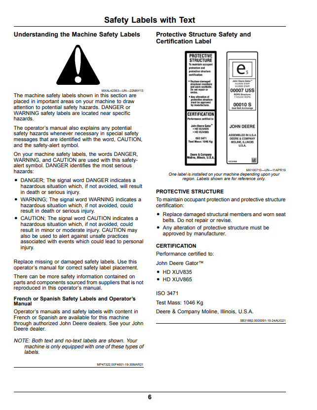 JOHN DEERE XUV835E, XUV835M, XUV835R GATOR™ UTILITY VEHICLES OPERATOR MANUAL OMUC29856