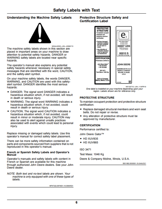 JOHN DEERE XUV835E, XUV835M, XUV835R GATOR™ UTILITY VEHICLES OPERATOR MANUAL OMUC29856