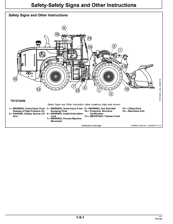 JOHN DEERE 824L 4WD LOADER OPERATOR MANUAL OMT426214X19