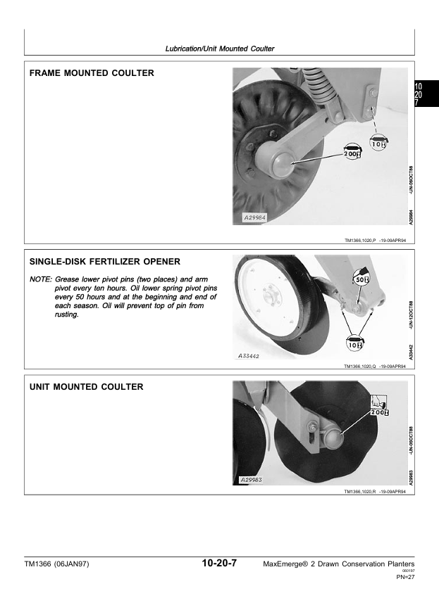 JOHN DEERE MAXEMERGE 2 7200 DRAWN CONSERVATION PLANTER TECHNICAL MANUAL TM1366