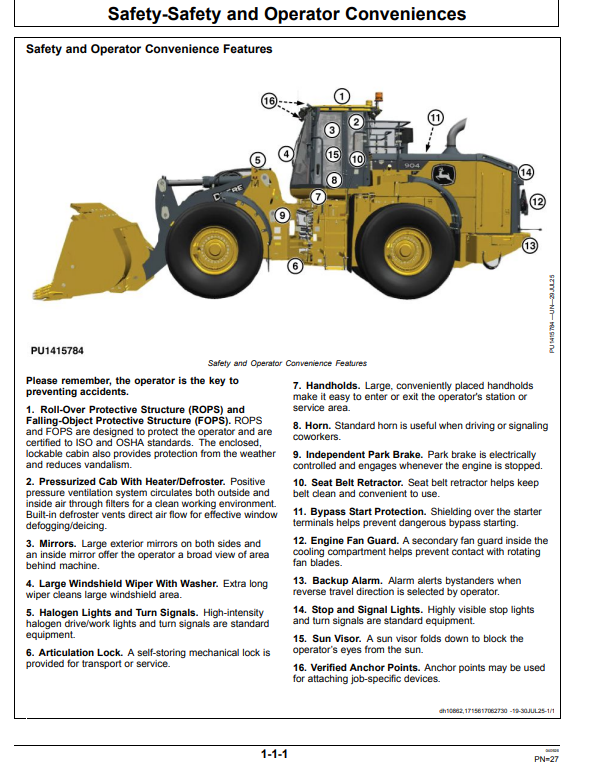 JOHN DEERE 844 P 4WD LOADER OPERATOR MANUAL OMT473523X019