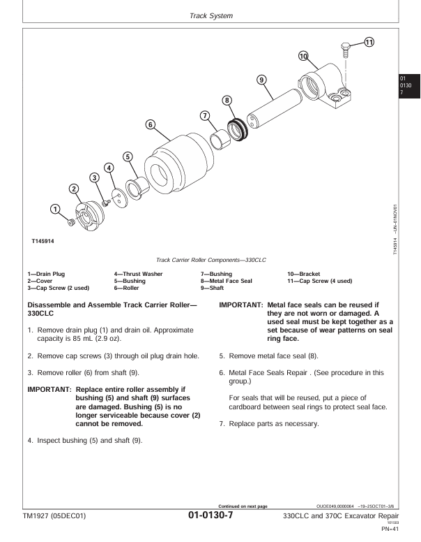 JOHN DEERE 330CLC AND 370C EXCAVATOR REPAIR TECHNICAL MANUAL TM1927