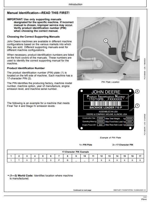 JOHN DEERE 710 P BACKHOE LOADER OPERATOR MANUAL OMT494849X019