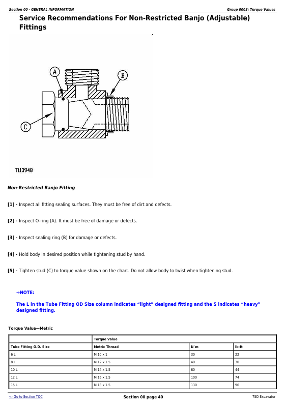 JOHN DEERE 75D EXCAVATOR REPAIR TECHNICAL MANUAL TM10749