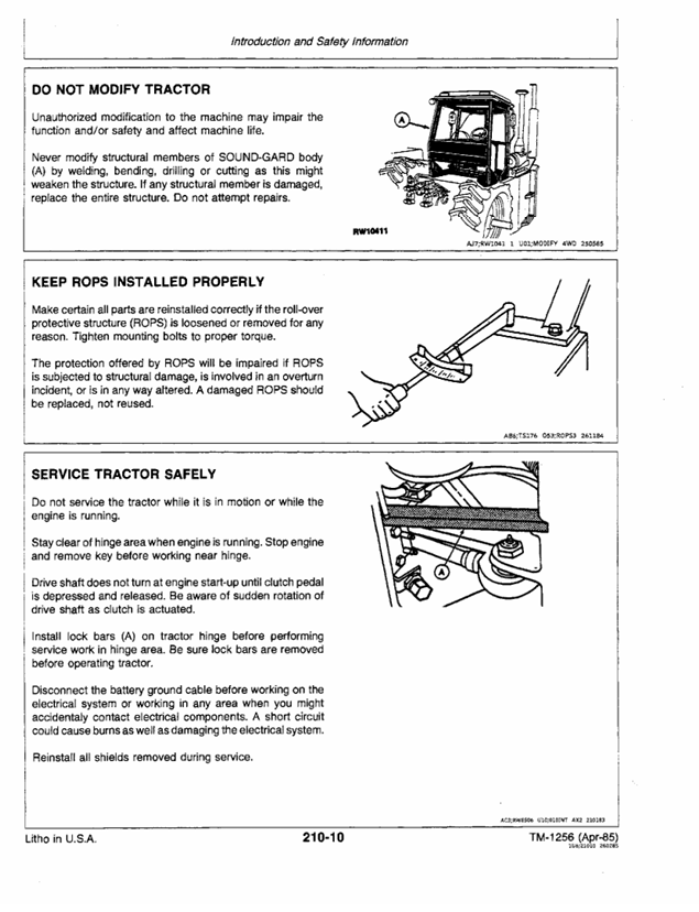 JOHN DEERE 8450, 8650 AND 8850 TRACTOR TECHNICAL MANUAL TM1256