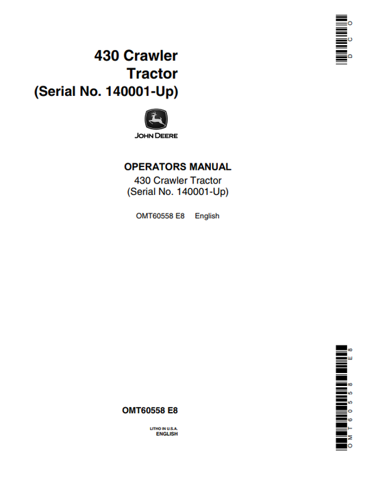 JOHN DEERE 430 CRAWLER TRACTOR OPERATOR MANUAL OMT60558