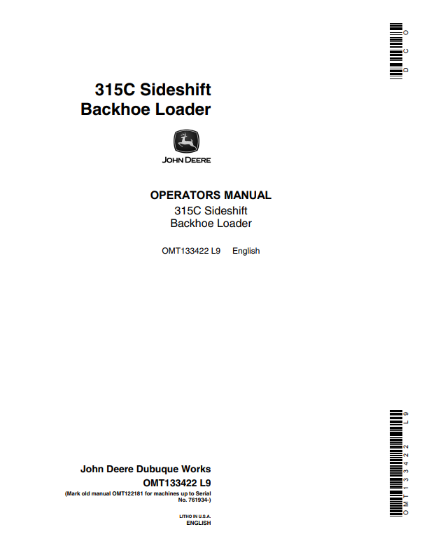 JOHN DEERE 315C SIDESHIFT BACKHOE LOADER OPERATOR MANUAL OMT133422