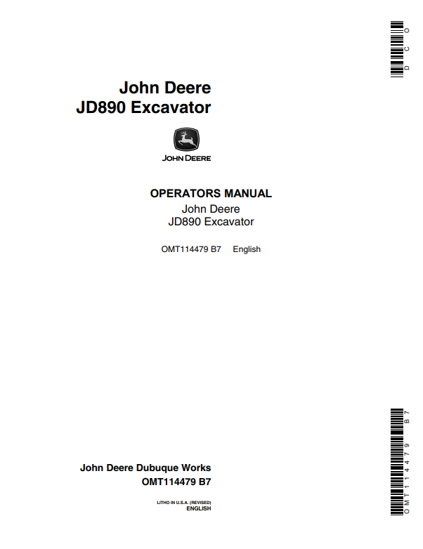 JOHN DEERE JD890 EXCAVATOR OPERATOR MANUAL OMT114479