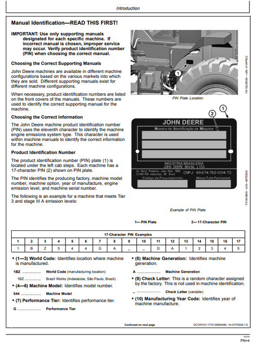 JOHN DEERE 544 G 4WD LOADER OPERATOR MANUAL OMT533461X019
