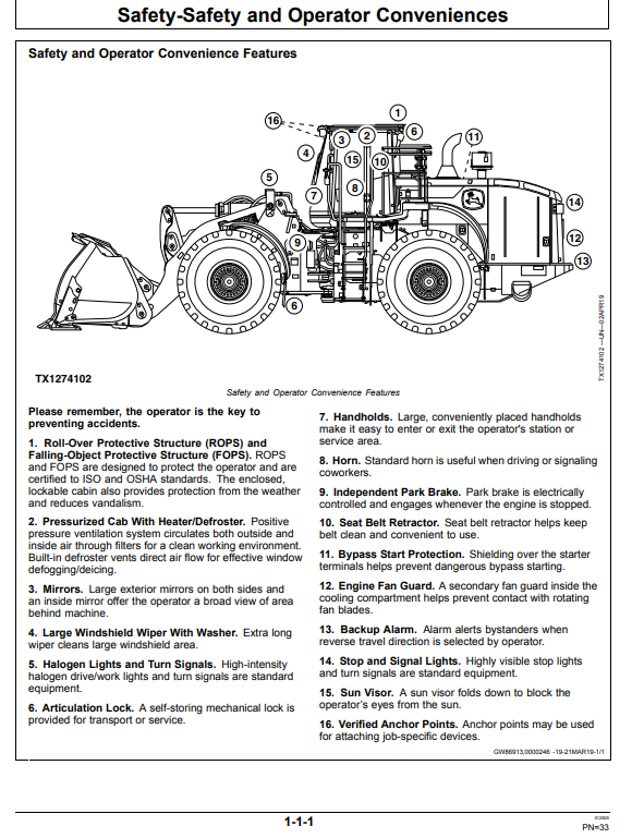 JOHN DEERE 844L 4WD LOADER OPERATOR MANUAL OMT426216X19