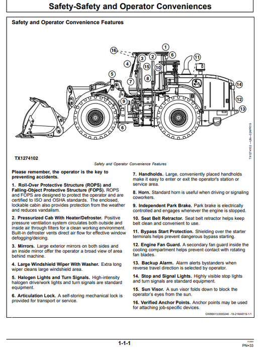 JOHN DEERE 844L 4WD LOADER OPERATOR MANUAL OMT426216X19