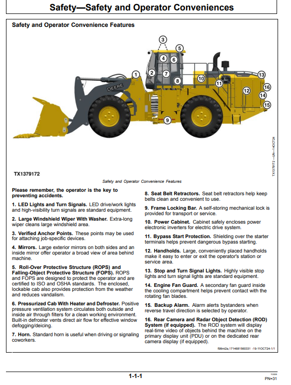 JOHN DEERE 944 X 4WD LOADER OPERATOR MANUAL OMT485607X019