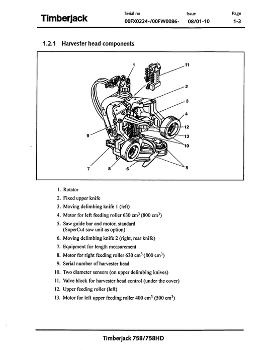 JOHN DEERE TIMBERJACK 758 HARVESTER HEAD OPERATOR MANUAL F062439