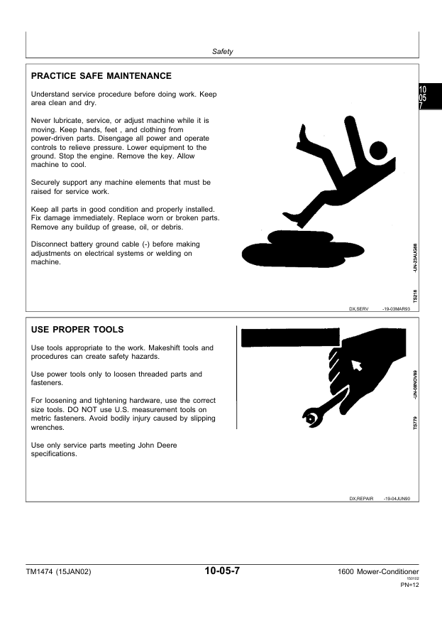 JOHN DEERE 1600 MOWER-CONDITIONER TECHNICAL MANUAL TM1474