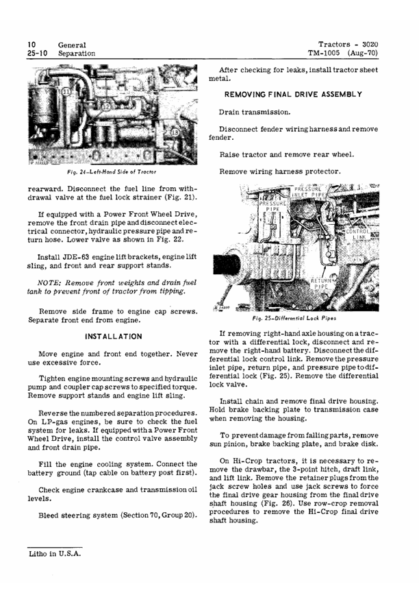 JOHN DEERE 3020 TRACTOR TECHNICAL MANUAL TM1005