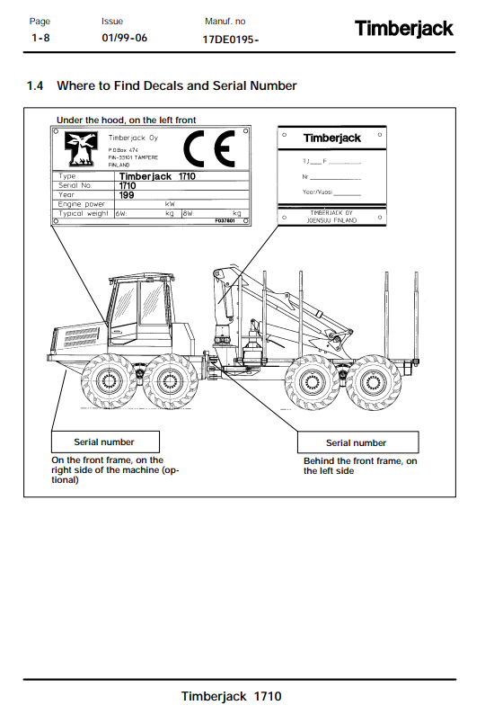 JOHN DEERE 1710 FORWARDER OPERATOR MANUAL F057893