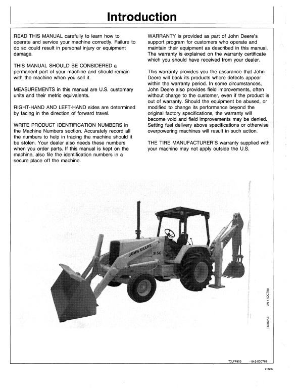 JOHN DEERE 315C SIDESHIFT BACKHOE LOADER OPERATOR MANUAL OMT133422