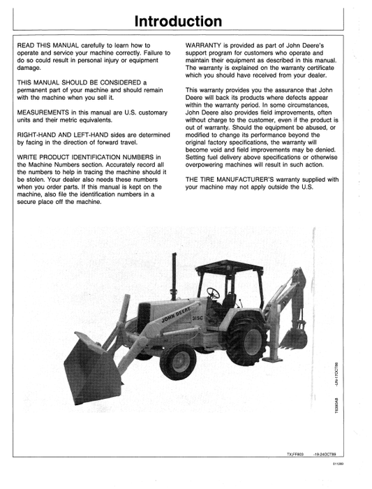 JOHN DEERE 315C SIDESHIFT BACKHOE LOADER OPERATOR MANUAL OMT133422