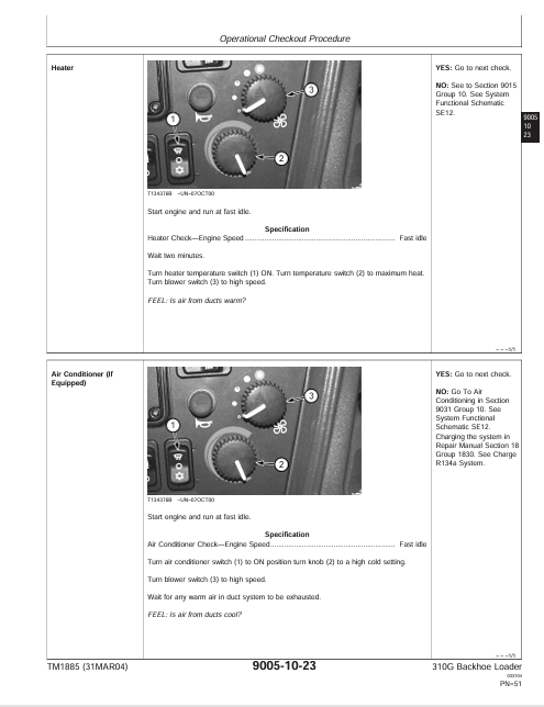 JOHN DEERE 310G BACKHOE LOADER OPERATION, MAINTENANCE & DIAGNOSTIC TEST SERVICE MANUAL TM1885