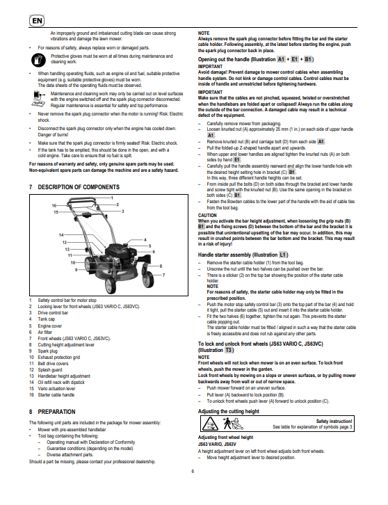 JOHN DEERE JS63 VARIO (SA222019), JS63 VARIO C (SA222119), JS63V (SA227019), JS63V (SA227119) LAWN MOWERS OPERATOR MANUAL SAU16203
