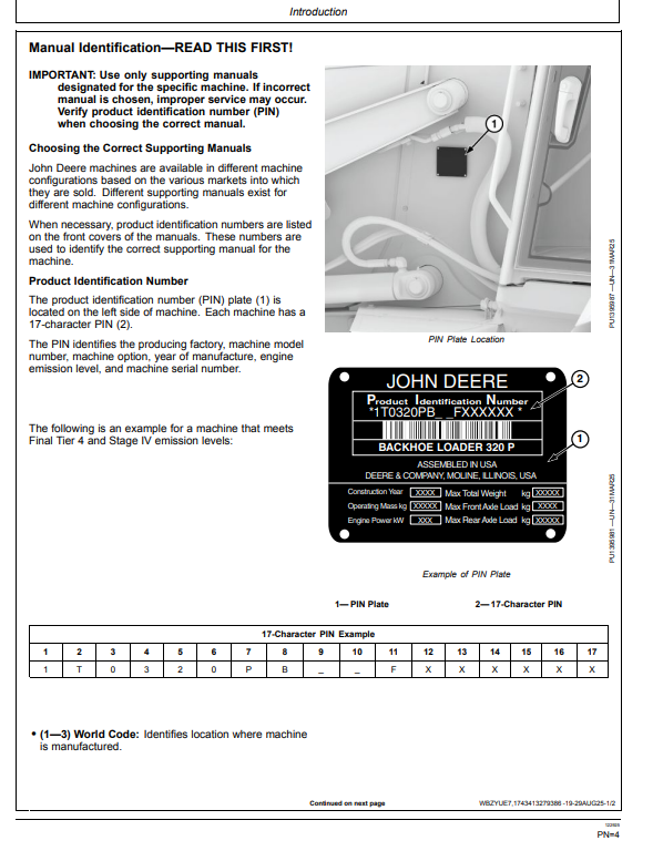 JOHN DEERE 320 P BACKHOE LOADER OPERATOR MANUAL OMT494988X019