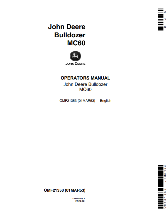 JOHN DEERE BULLDOZER MC60 OPERATOR MANUAL OMF21353