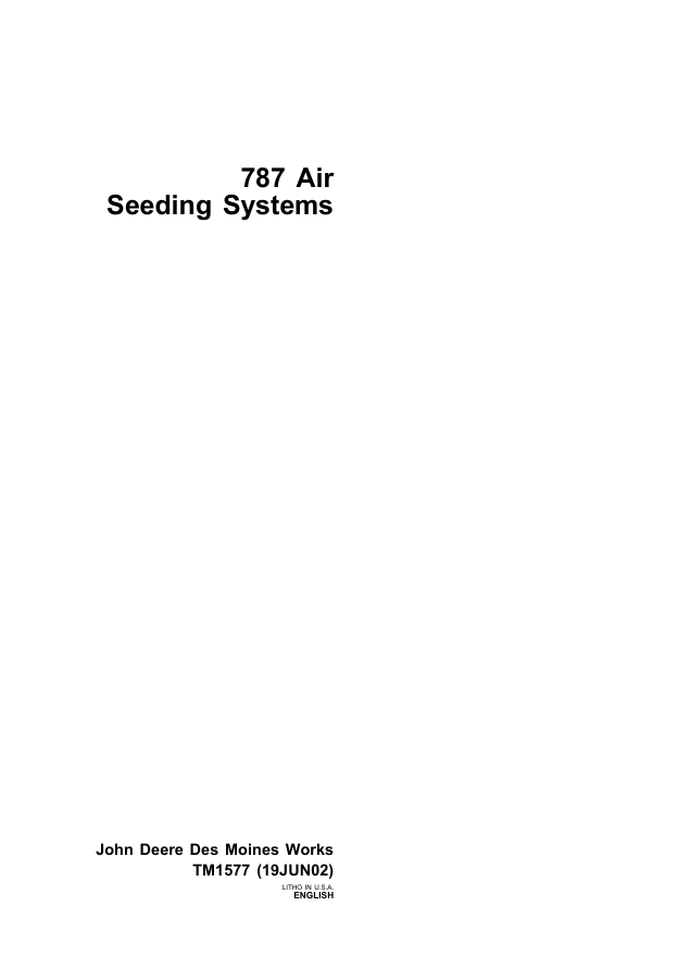 JOHN DEERE 787 AIR SEEDING SYSTEM TECHNICAL MANUAL TM1577