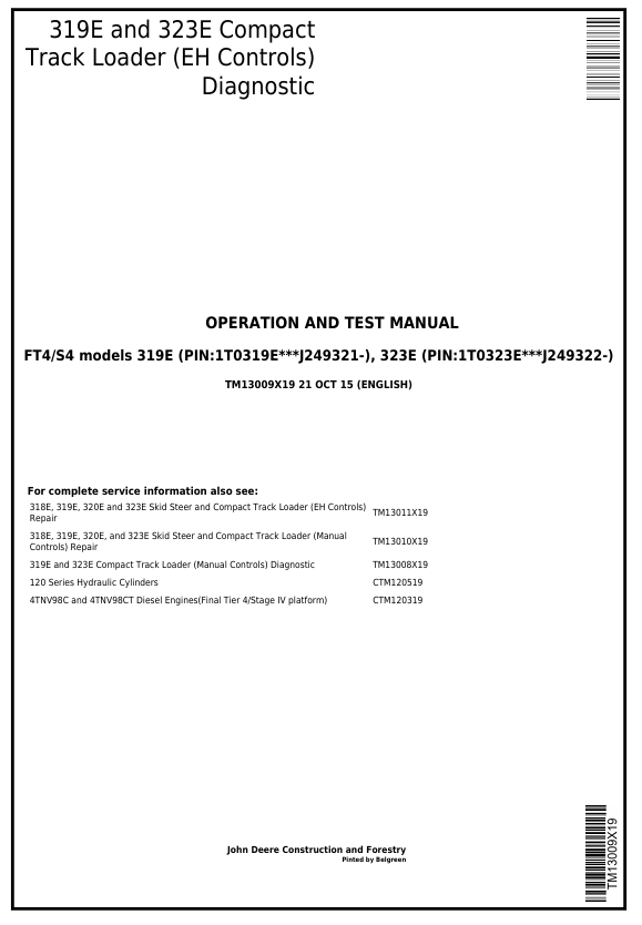 JOHN DEERE 319E AND 323E COMPACT TRACK LOADER (EH CONTROL) DIAGNOSTIC OPERATION AND TEST MANUAL TM13009X19