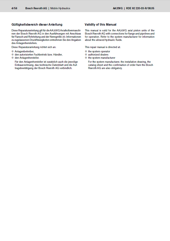 AA20VG Combination Pump Manual 917261 | Mustang Rexroth Loader Repair Guide