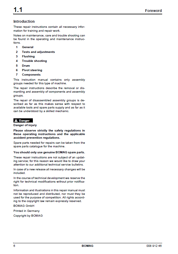 BOMAG 00891246 BW 219 DH-3 Roller Repair Instructions