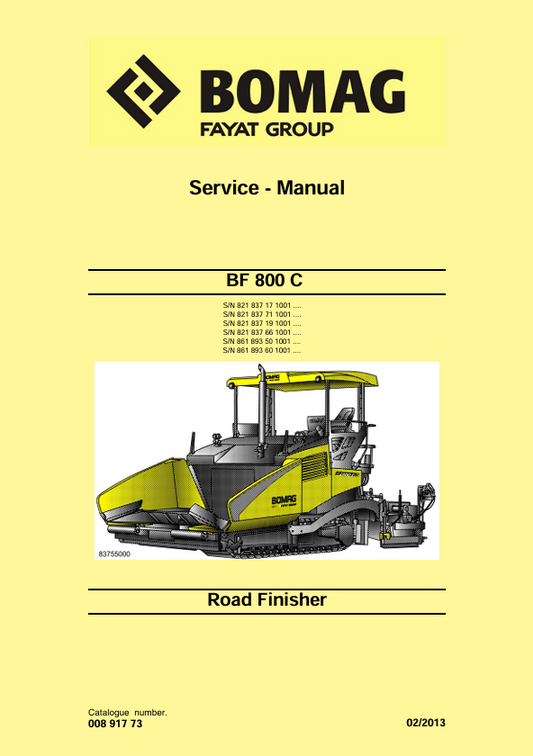 BOMAG BF 800 C Road Finisher Service Manual 00891773 PDF