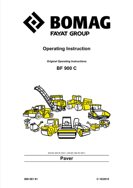 BOMAG BF 900 C Paver Operating Instruction Manual 00808181 PDF