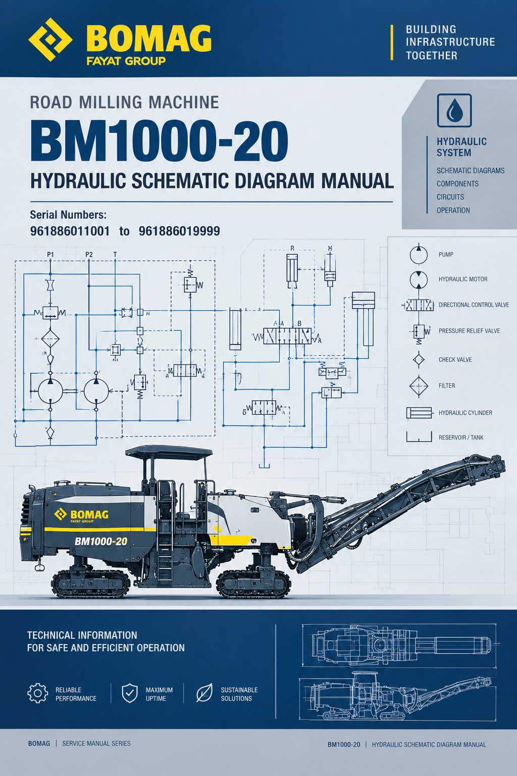 BOMAG BM1000-20 Road Milling Machine Hydraulic Schematic Diagram Manual (961886011001 - 961886019999)