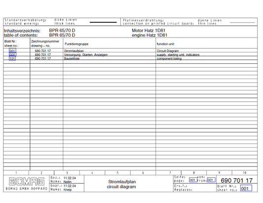 BOMAG BPR 100-80 D Reversible Vibratory Plate Electric Schematic Manual