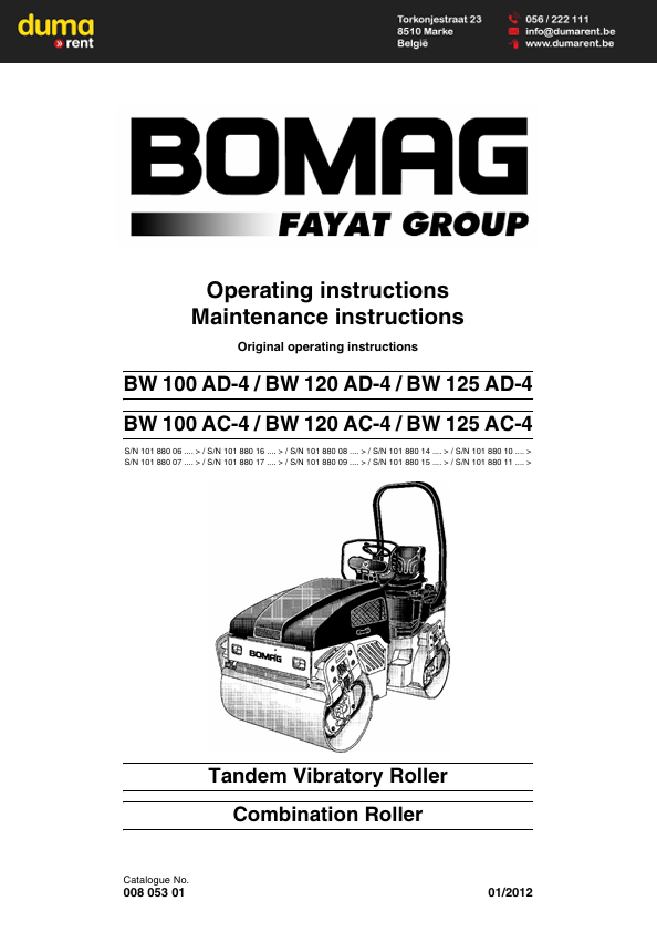 BOMAG BW125AC-4 Roller Maintenance & Operating Manual PDF